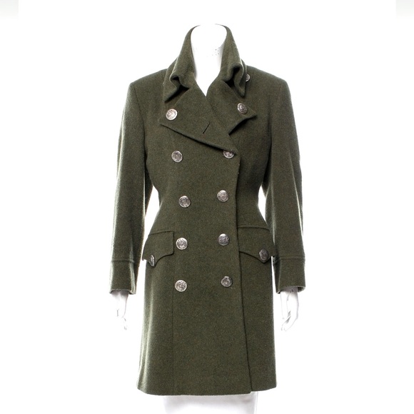 DOLCE & GABBANA Olive Green Double Breasted Wool COAT Silver Buttons M 6 42 RARE - Picture 1 of 13